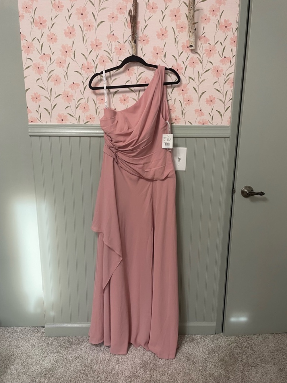 David's Bridal One-Shoulder Dusty Rose Formal Gown